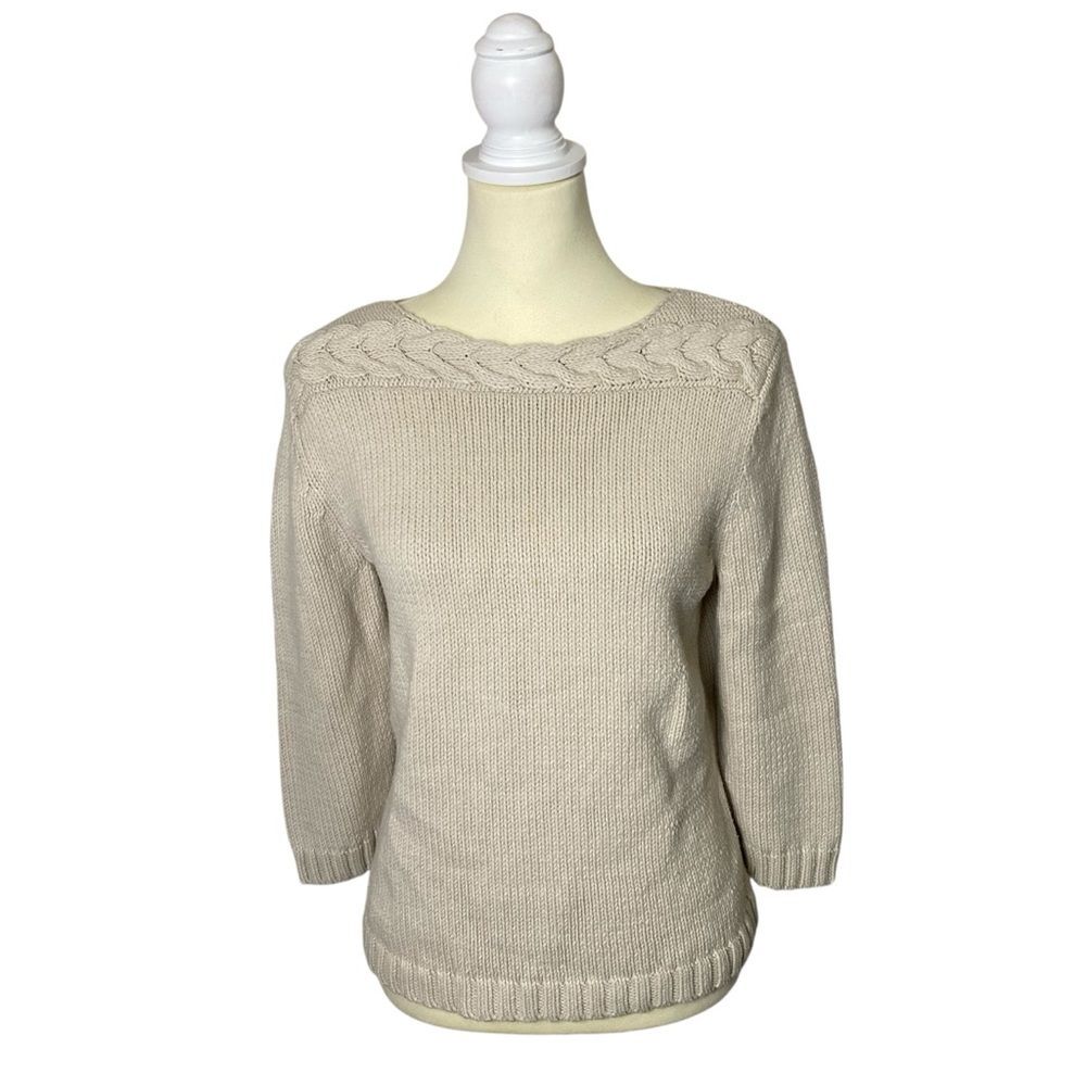 FIELD GEAR Cream Cotton Scoop Neck Knit Sweater Women's Size Medium